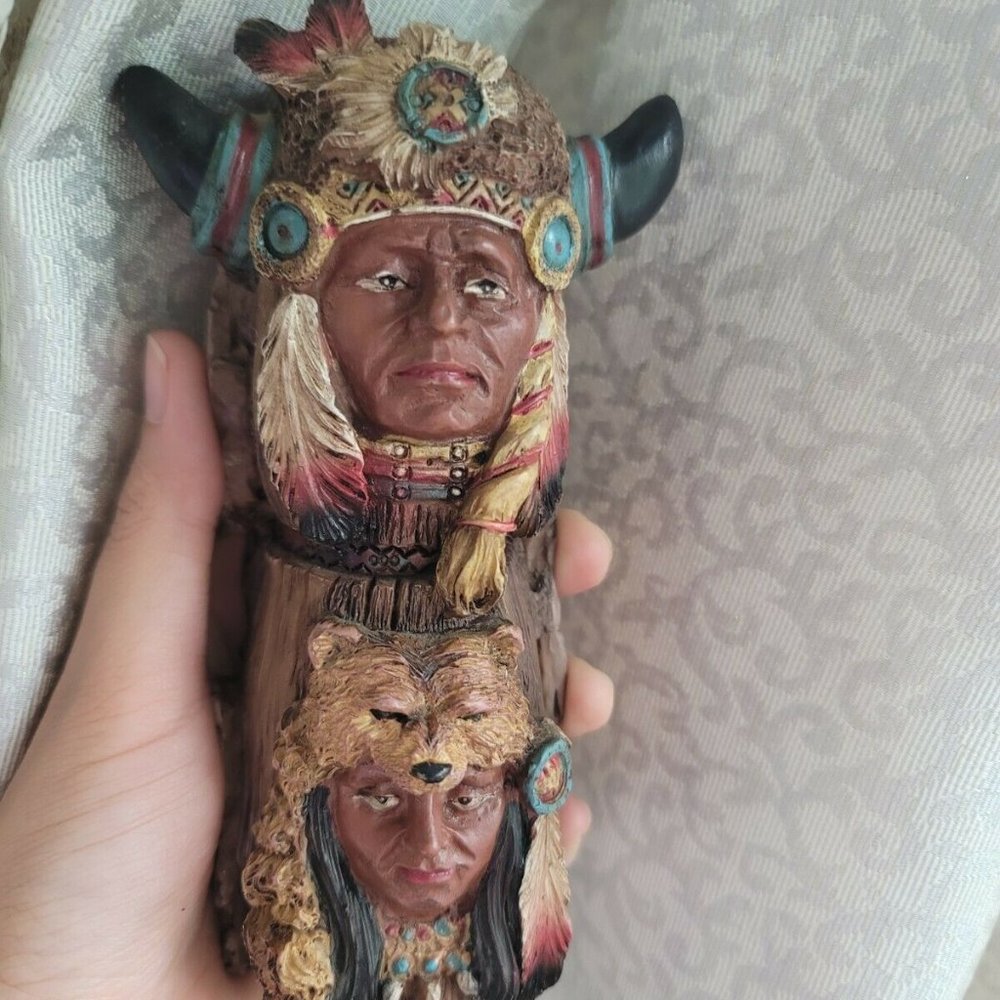 Vtg Old West Visions Limited Edition totem double indian figurine buffalo head